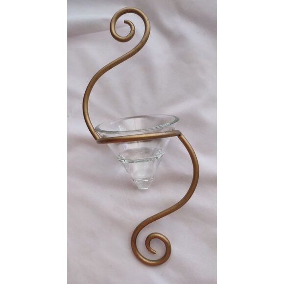 Gold Metal Wall Sconce 3 Candle Holder scroll hanging bracket 30" - Picture 4 of 15